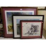 Pictures after Terence Cuneo: to include 'The Paras are Landing'  print  24" x 27"  framed