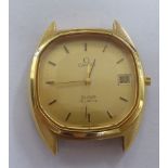 A gold plated stainless steel Omega Deville wristwatch, the quartz movement faced by a baton dial