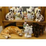 19thC and later decorative ceramics: to include a Winstanley cat  15"L; and Staffordshire figures