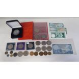 Uncollated coins and banknotes: to include a 1950s Scottish one pound note