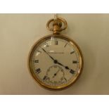 A Bravington gold plated pocket watch, faced by an enamelled Roman dial