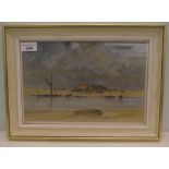 John Clarke - a barren riverscape  mixed media  bears a signature & dated '87  8" x 11"  framed