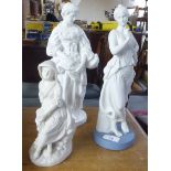 Three dissimilar Parianware style china figures  tallest 14"h