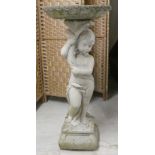 A composition stone, two-part pedestal bird bath  34"h