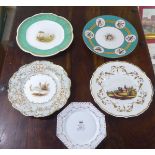 Five various patterned china plates: to include a Meissen octagonal example, decorated in trailing