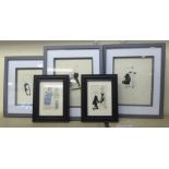 Five framed cartoons by Nicholas Bentley  largest 9.5" x 7.5"