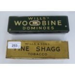 Two cases of inter-Wars period tinplate dominoes, branded for Wills tobacco
