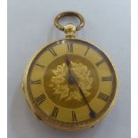 A late Victorian 18ct gold cased fob watch, faced by an ornate Roman dial