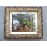 Pictures: to include a late Victorian crystoleum, figures on horseback  8" x 10"  framed