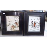 A pair of Chinese painted ceramic wall plaques, featuring women wearing traditional costume in