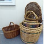 Seven woven cane baskets of various designs  largest 19"dia