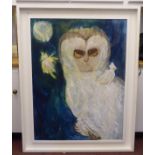 R Hambro - a stylised study of an owl and other birds  oil on canvas  bears a signature  40" x