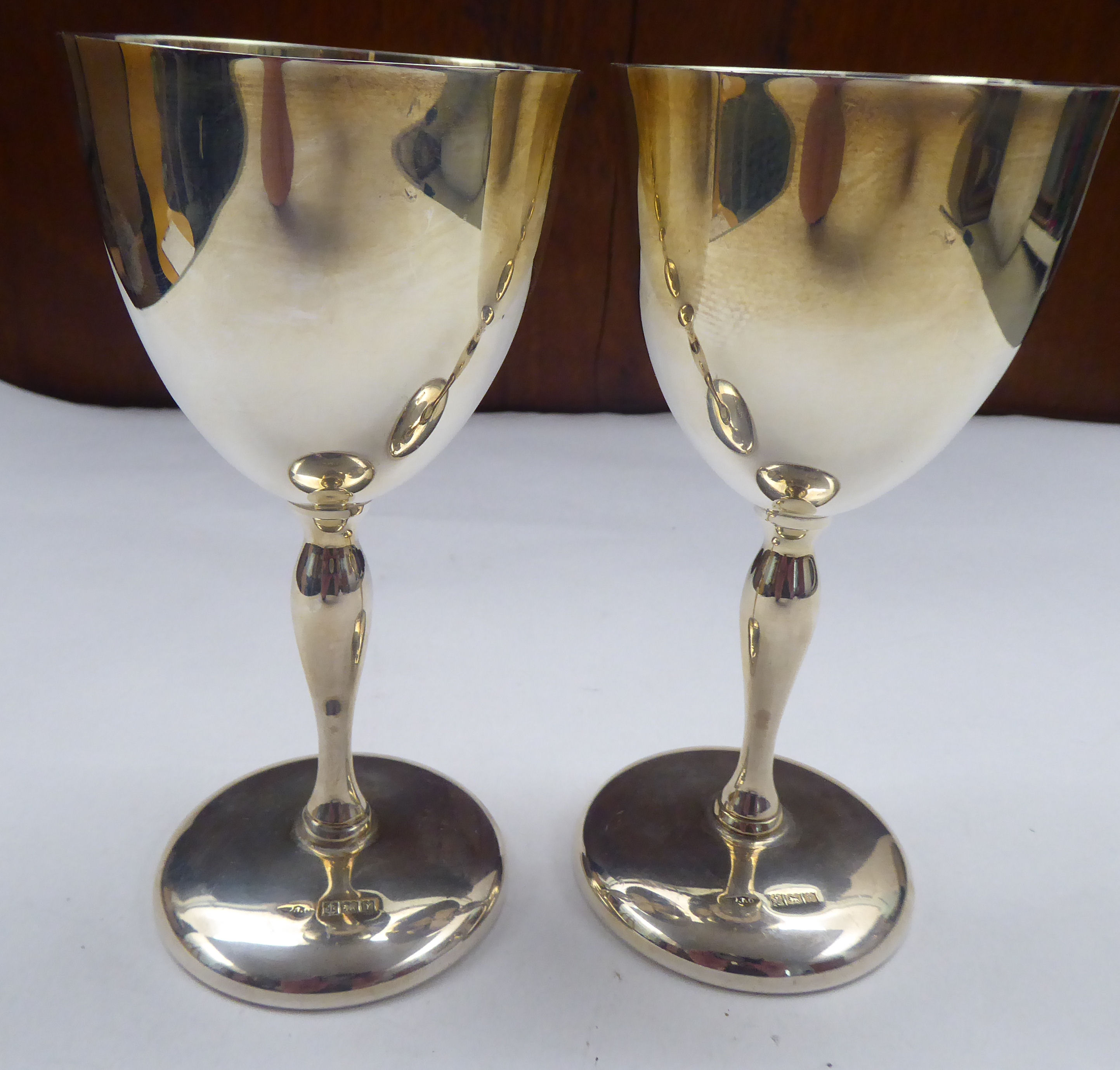 A pair of silver stemmed goblets with bell shape bowls; and a pair of similar with cup design bowls - Image 4 of 5