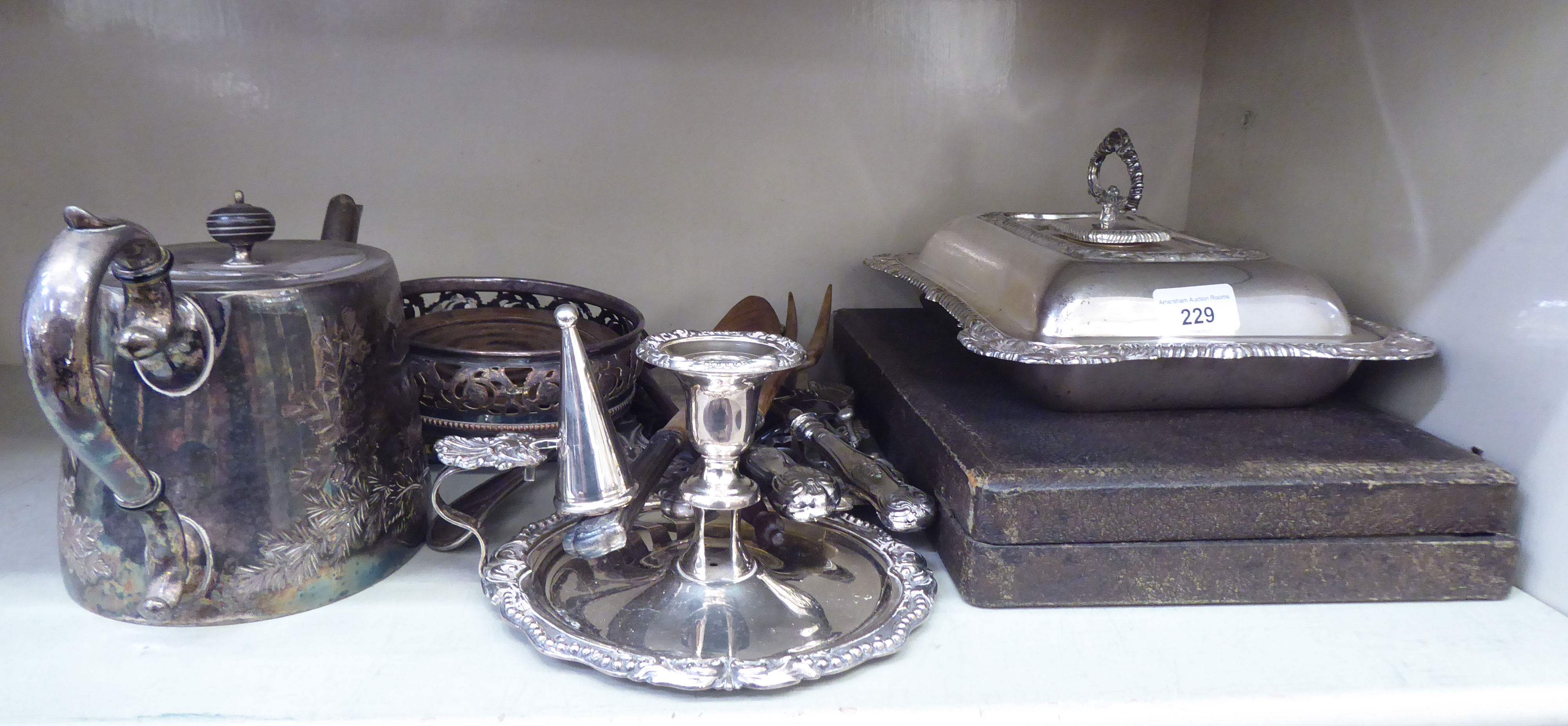 A mixed lot: to include a late Victorian silver plated teapot