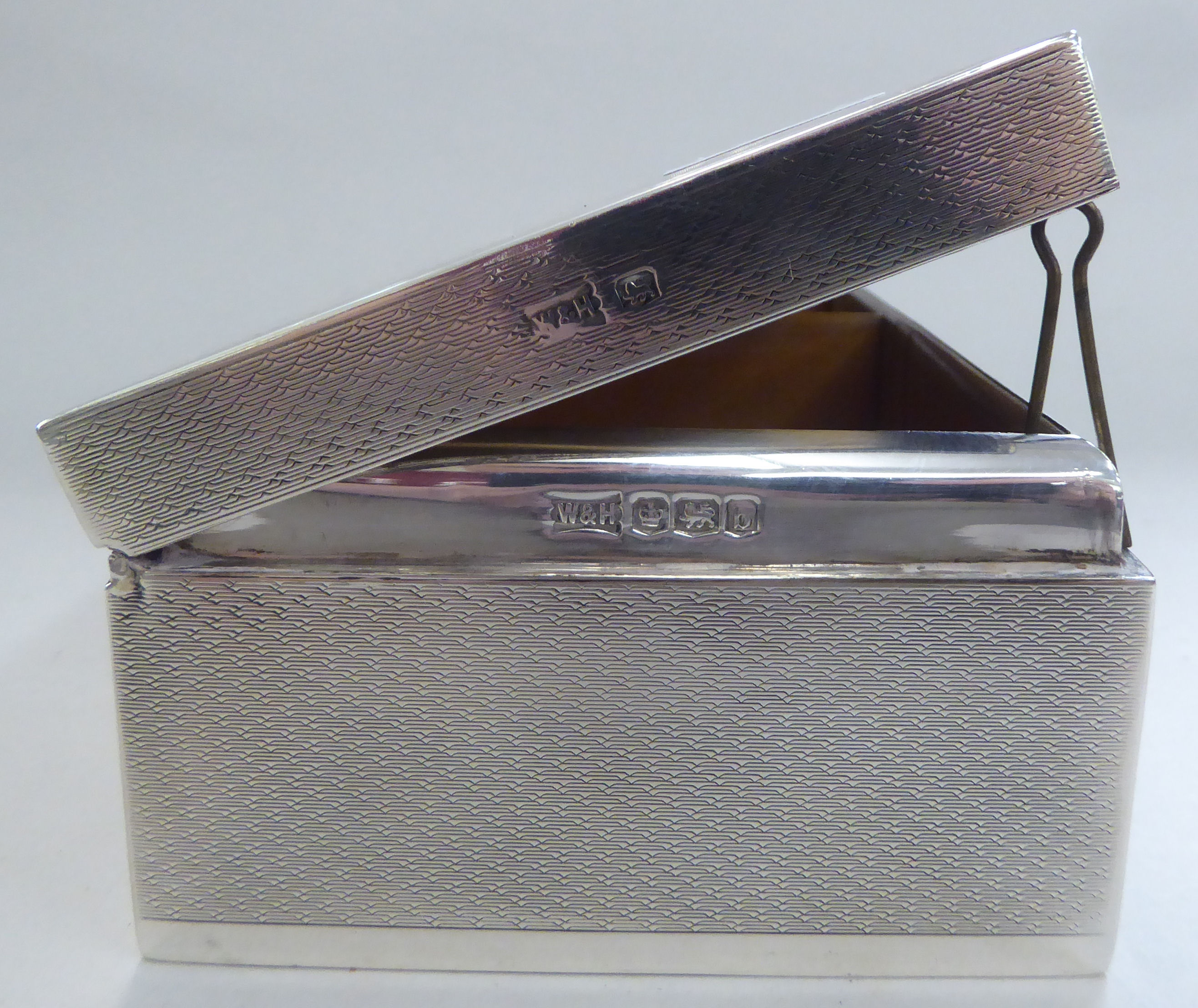 A silver cigarette box, decorated with Greek Key ornament  Sheffield 1919  2"h  7"w - Image 3 of 5