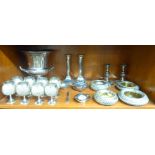 Silver plate, white metal and similar wares: to include ashtrays; a pair of Victorian style dwarf