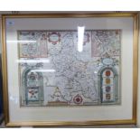 A 17thC John Speed coloured county map 'Buckinghamshire' with vignette views of Redding and