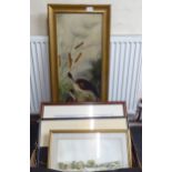 Pictures: to include a study of two wading birds  oil on canvas  32" x 12"  framed