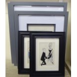 Five framed cartoons by Nicholas Bentley  largest 9.5" x 7.5"