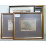 Five framed antique coloured county maps of Buckinghamshire and Derbyshire: to include one by Thomas