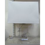 A Ralph Lauren clear chamfered glass box design table lamp with a rectangular white shade  20"h