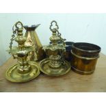 Persian and Indian metalware: to include a pair of brass incense burners  13"h