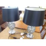 A pair of modern chromium plated and crackled mirror effect pedestal vase design table lamps and