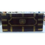 An antique design, brass mounted and bound military style writing box with opposing bale handles and