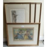 Pictures: to include an early 18thC satirical study 'A Misconception'  print  10" x 14"  framed