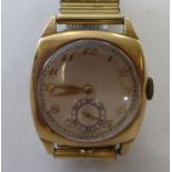 A vintage 9ct gold cased wristwatch (believed to be Unitas), the movement faced by an Arabic dial,