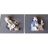 Lladro Privilege porcelain figures: to include a clown, piloting a boat  5"h; and another clown,