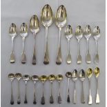Mixed 19thC silver flatware: to include two pairs of condiments spoons  mixed marks
