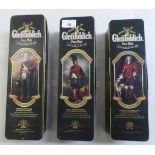 Whisky, three bottles of Glenfiddich Pure Malt, Clans of Scotland, viz. Sutherland, Montgomery and