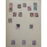 A stamp album: to include two Penny Blacks, used Penny Reds and a 3d foreign bill