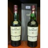 Whisky, two bottles of Glenlivet 12 years, one cased