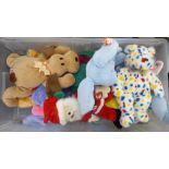 Ten Beanie Buddy Teddy bears and animals: to include 'Flitter'