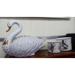 Interior designer accessories: to include a planter, fashioned as a swan  17"h