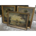 Three prints - replicating 19thC European School landscapes  processed oil  all approx. 16" x 24"