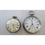 A silver cased pocket watch, the movement faced by a white enamel Roman dial, incorporating