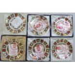 Six Royal Crown Derby china plates, five decorated in the Imari palette  8.5"dia  all boxed