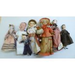 Miscellaneous dolls: to include one dressed in a bonnet and skirt  12"h