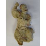 An antique Chinese carved and part painted Soushan soapstone figure, featuring an ancient