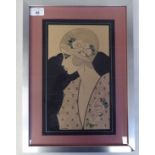 L J Green - an Art Deco profile head and shoulders portrait, a fashionable young woman  watercolour