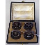 A set of four silver and piquetworked tortoiseshell menu holders  WC  Birmingham 1912  cased