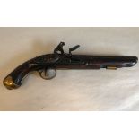 A British 18thC design Light Cavalry style flintlock Tower pistol with an engraved stock (Please