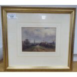 Henry W Bates - figures on a semi-rural track  watercolour  bears a signature  4.5" x 6"  framed