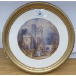 William R Buckley - a courting couple depicted in the grounds of a castle  watercolour  bears a