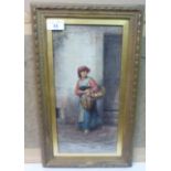 R Maghelli - a late 19th/early 20thC Italian portrait, a young woman with a basket of produce