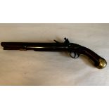 A circa 1800 British Sea Service style flintlock Tower pistol with an engraved stock and belt hook