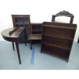 Small furniture: to include an Edwardian mahogany open front, two tier bookcase, on a plinth  32"